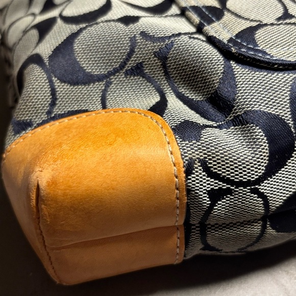 Coach Blue & Grey Signature Canvas Tote w/ Light Brown Trim - Picture 12 of 14